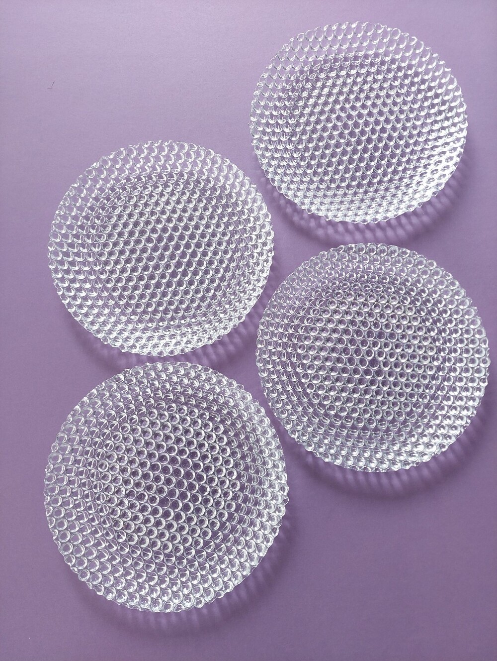 Vintage Clear Bubble Glass Salad Plates Set of 4 Mid Century Textured 8.5 inch
